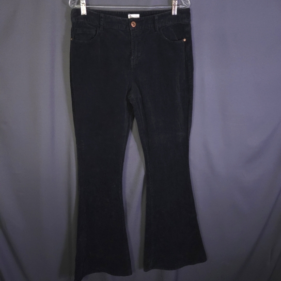 White‎ Crow BUCKLE Corduroy Flare Pants Black Size 30 Goth Hippie Boho - Picture 1 of 7